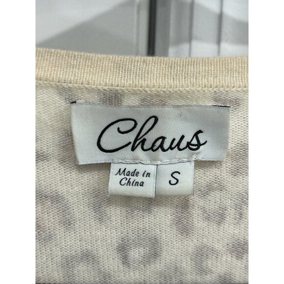 Chaus Leopard Print Button Front Cardigan Sweater Beige Small Angora Rabbit Hair - Picture 5 of 10